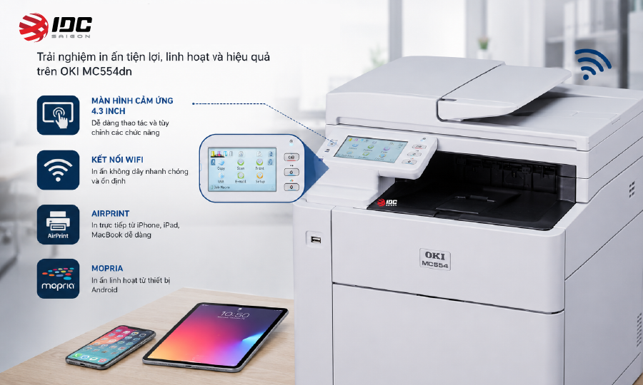 OKI MC554 scan 2 mặt một lần 42ipm số hoá hợp đồng chứng từ kế toán văn phòng Việt Nam